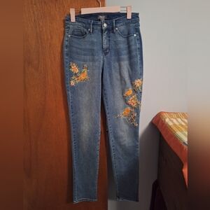 Martha Stewart Women's Bird Embroidered Blue Straight/skinny Leg Jeans Size 2